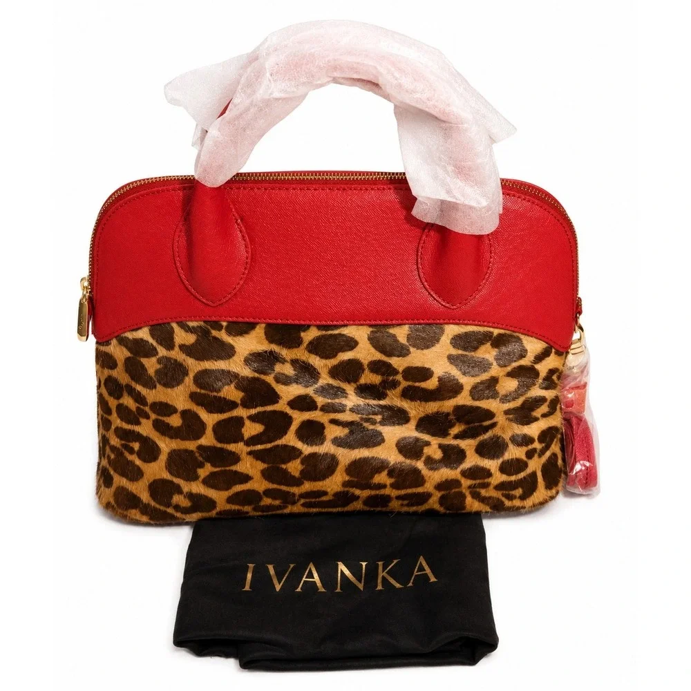 Ivanka Trump Leopard Print Red Satchel Bag